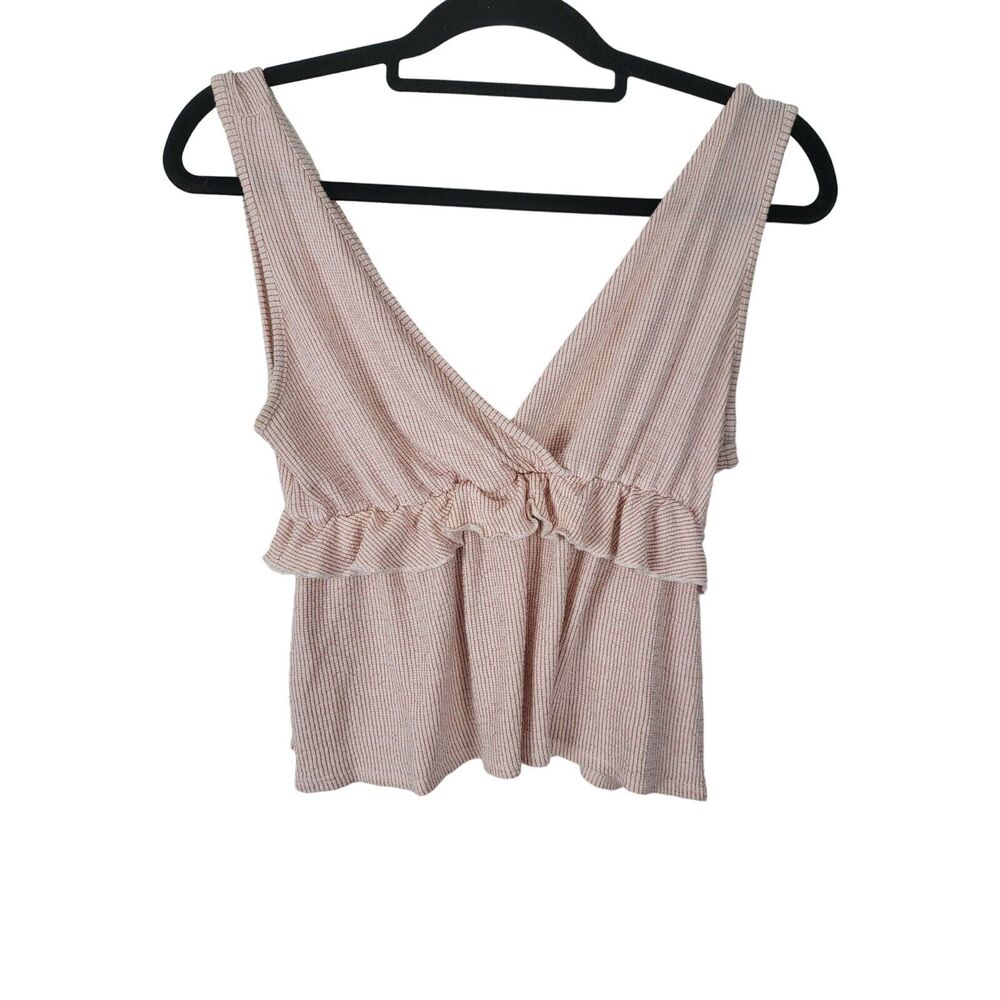 Caution To The Wind Cropped Tank Top Large Womens Deep‎ V Neck Sleeveless White